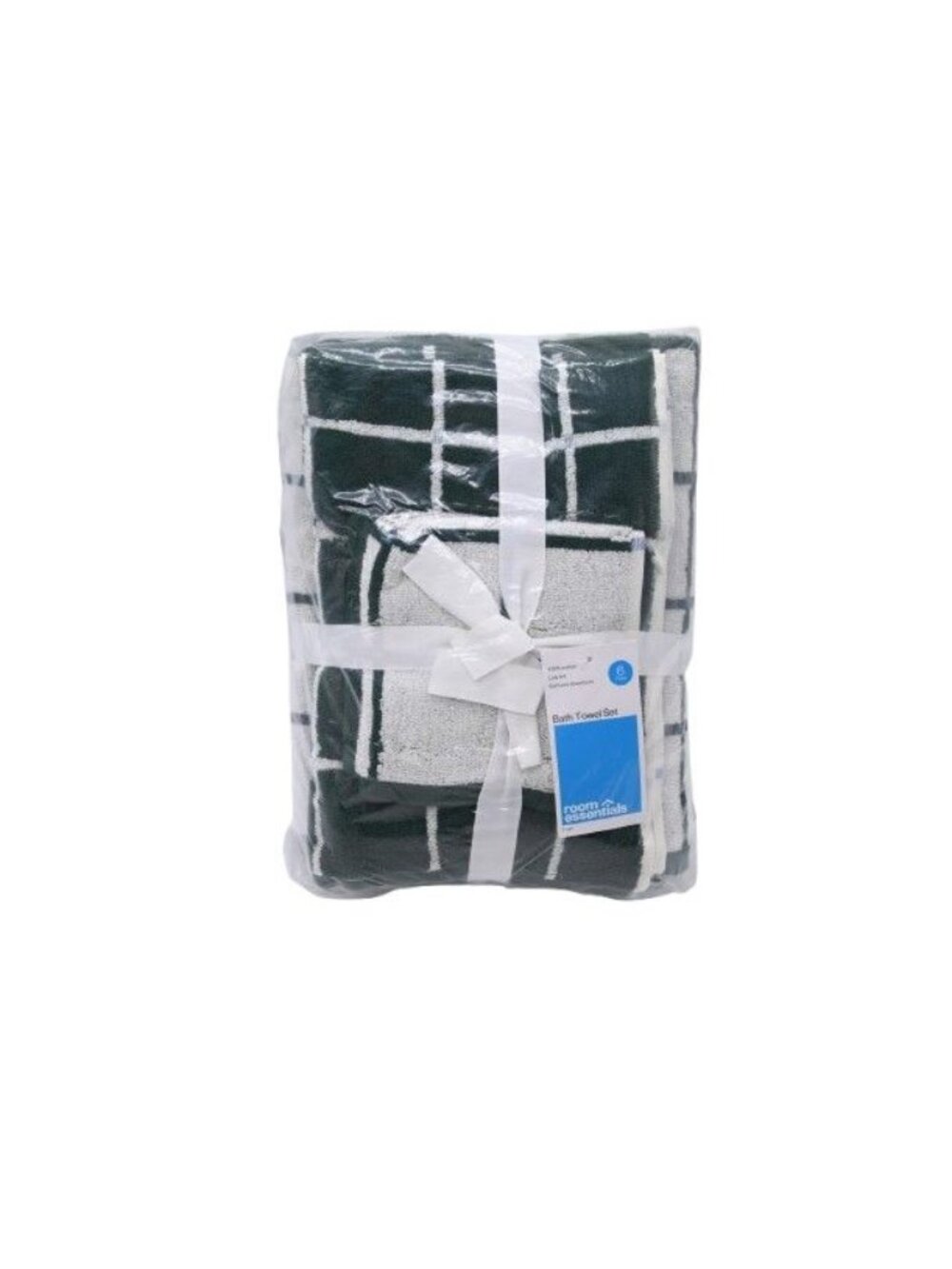 NIP Room Essentials 6 Piece Bath Towel Set Checkered Pattern Green Home Decor